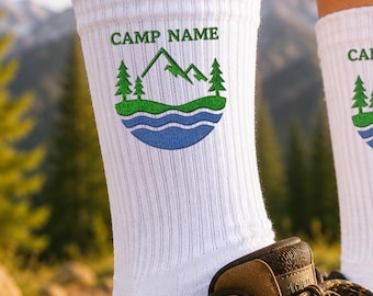 Personalized Camp Socks, Custom Embroidered Socks, Camping Gift, Camp Name Socks, Hiking Socks, Outdoor Lover Present Camp Counselor Giveway