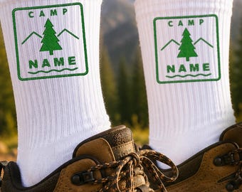 Personalized Camp Socks, Custom Embroidered Socks, Camping Gift, Camp Name Socks, Hiking Socks, Outdoor Lover Present Camp Counselor Giveway