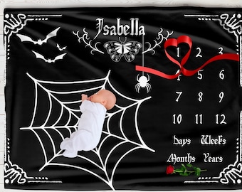 Personalized Goth Baby Milestone Blanket, Gift for Newborn, Customizable Baby Blanket, Gift for toddler, photo blanket, Monthly Milestones