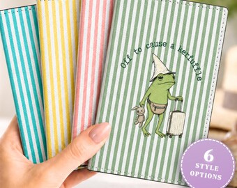 Custom Frog Passport Wallet Off To Cause A Kerfuffle Striped Leather Cover Minimalistic Passport Holder With Stripes Preppy Aesthetic Gift