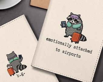 Custom Passport Wallet, Emotionally Attached to Airports Raccoon, Retro Leather Passport Holder For Family Holiday,Cute Unique Birthday Gift