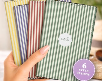Custom Name Striped Leather Passport Wallet Minimalistic Vintage Leather Passport Holder With Stripes Preppy Travel Gift For Aesthetic Women