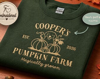 Custom Embroidered Pumpkin Patch Sweatshirt, Personalized Dog Name Crewneck, Golden Retriever Fall Sweater, Retro Halloween Dog Mom Pet Gift