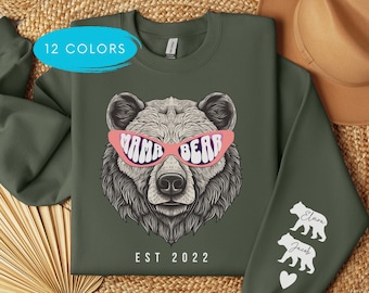 Custom Mama Bear Sweatshirt, With Kids Names on Sleeve, Personalized Mothers Day Gift, Mama Bear Shirt, Mom Est Shirt, Gift from Kids