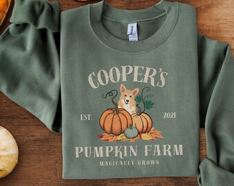 Custom Corgi Dog Fall Sweatshirt, Pumpkin Patch Personalized Vintage Crewneck for Pet Owner, Retro Dog Lover Pullover, Gift for Dog Mom Tee