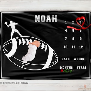 Personalized Football Baby Milestone Blanket, Football Gift for Newborn, Customizable Baby Blanket, Photo blanket, Baby Monthly Milestones