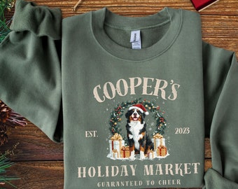 Bernese Mountain Dog Personalized Xmas Vintage  Sweatshirt, Retro Holiday Market Custom Shirt,Crewneck for Pet Owner,Dog Lover Wife Pullover