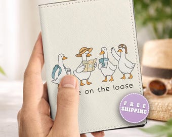 Personalized Goose Passport Cover Wallet, Goose On The Loose Custom Name Passport Holder Funny Travel Gifts Popular Meme Leather Wallet