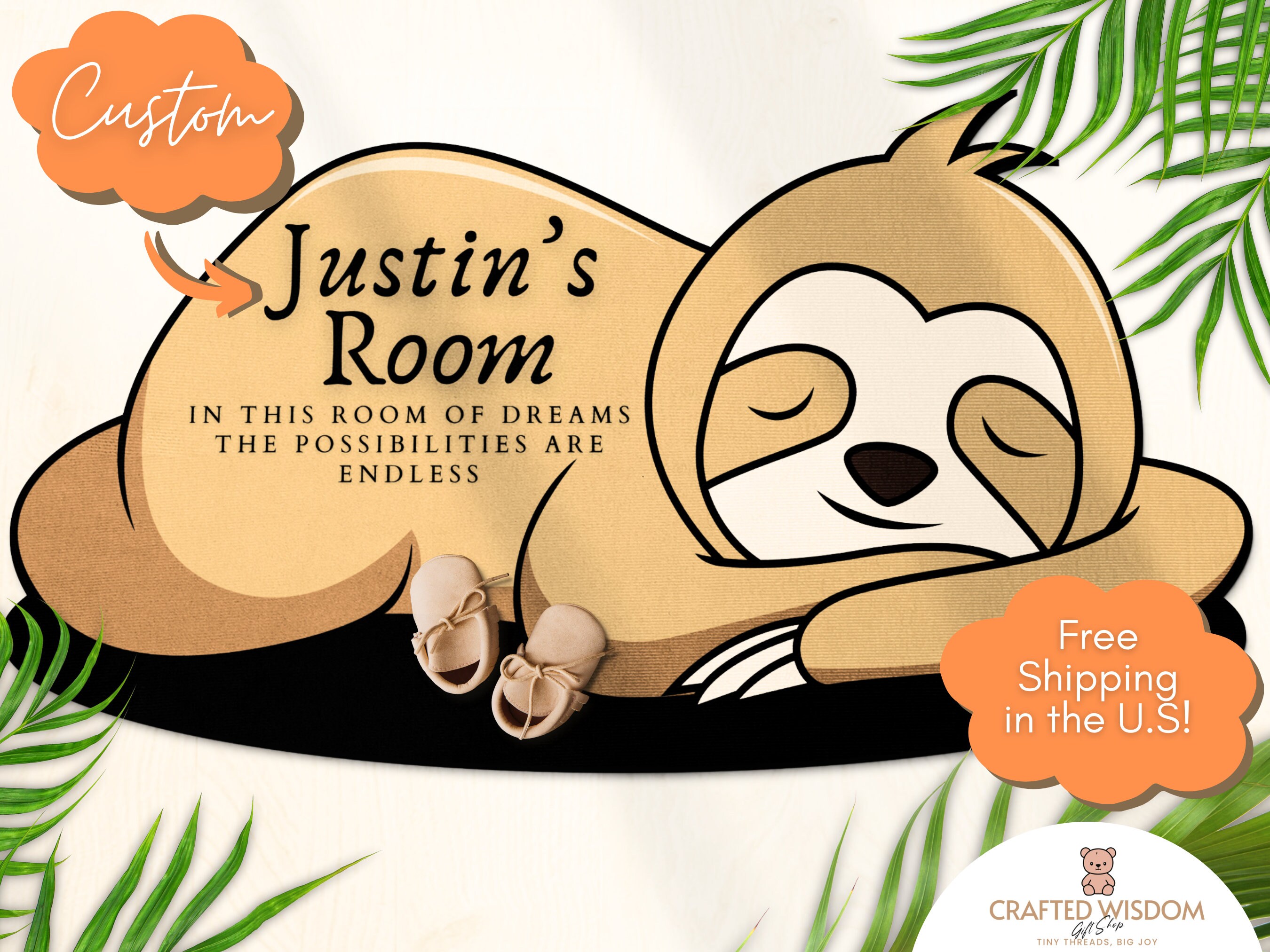 Personalized Baby Boy Name Colorful Rug, Sloth Quote Doormat, Custom ...