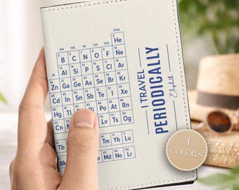 Custom Passport Wallet, I Travel Periodically, Retro Periodic Table Leather Passport Holder For Science Teacher Chemistry Funny Gift for Him