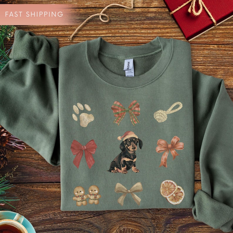 Coquette Bow Sweatshirt for Dachshund Mom, Dog Lover Vintage Crewneck