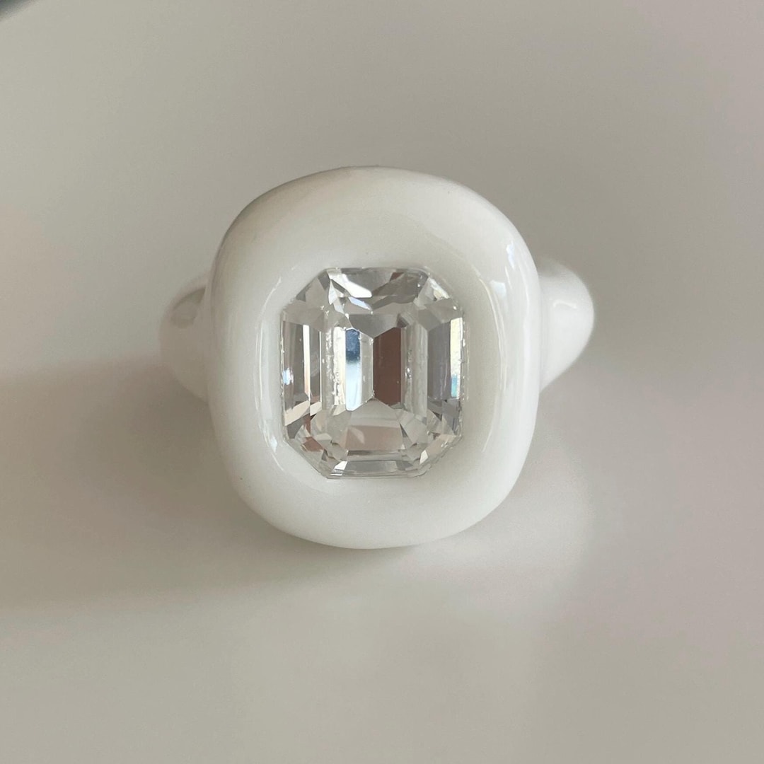 Snow White Chunky Porcelain Look Handcrafted Polymer Clay Ring With ...
