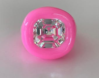 Neon Pink Polymer Ring: Vintage Swarovski Crystal, Limited Edition