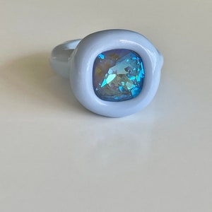 Clay Rings Grey Chunky Handcrafted Blue Gray Polymer Clay Ring With Opalescent ...