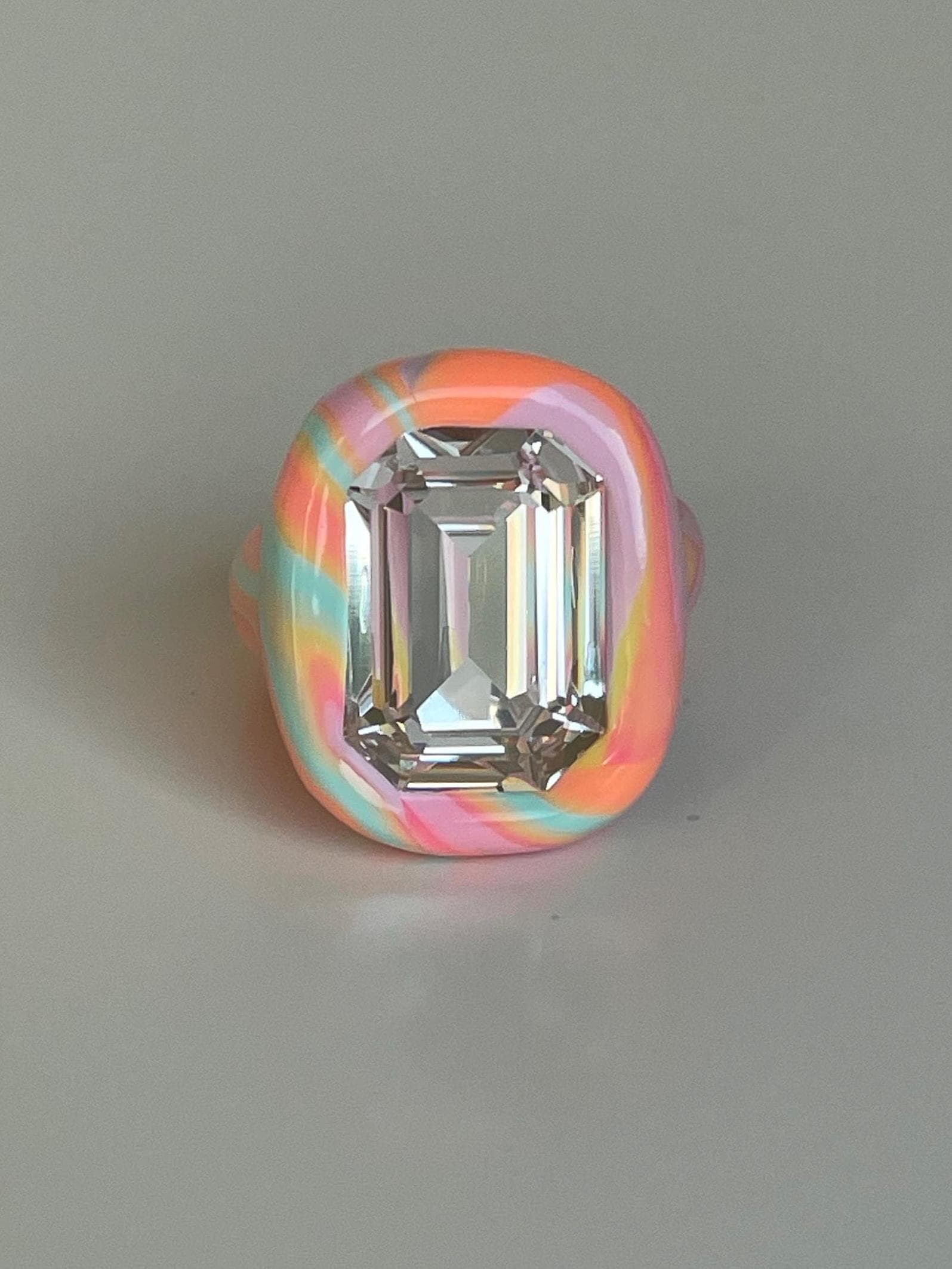 Vibrant Arty Multicolor Rainbow Polymer Ring With Big Octagon Swarovski ...