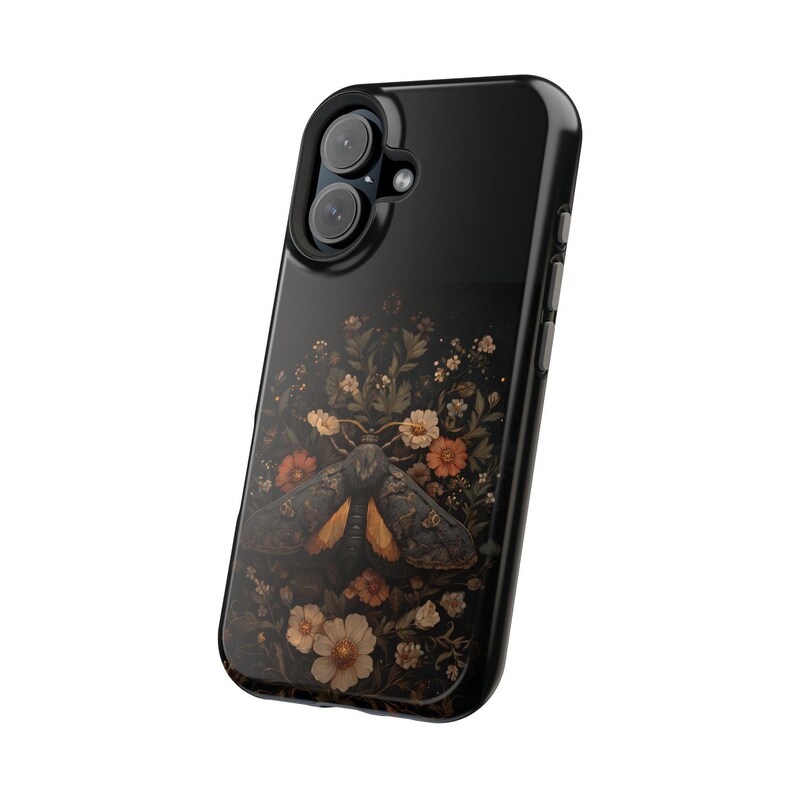 Moth Phone Case Magnetic Protection Impact Resistant Dark Floral Botanical Design Vintage Aesthetic Magsafe Compatible Protective Shell image 8