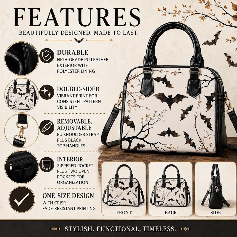 Bat Bag Shoulder Handbag Halloween Bag Gothic Handbag Spooky Purse Crossbody Women Alternative Fashion Dark Academia Aesthetic Gift Witchy image 9