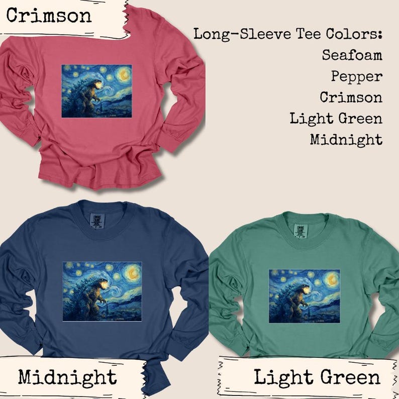 Mythical Beast Starry Night Monster Shirt Kaiju Design Artistic Graphic Tee Comfort Colors Vintage Style Movie Creature Art Parody Top image 14