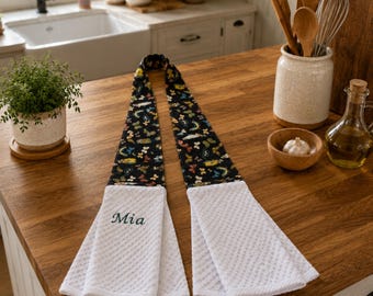 Personalized Kitchen Towel Scarf Handmade Housewarming Gift Embroidered Name Monogram Hand Tea Towel Custom Gift for Her Kitchen Boa