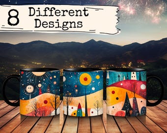 Gift for Her Birthday Present Abstract Mug Set Colorful Mug Mountain Landscape Mountain Mug Ceramic Coffee Cup Nature Lover Gift Artistic
