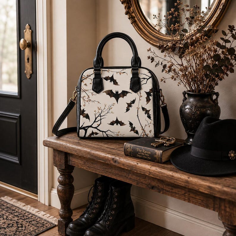 Bat Bag Shoulder Handbag Halloween Bag Gothic Handbag Spooky Purse Crossbody Women Alternative Fashion Dark Academia Aesthetic Gift Witchy image 11