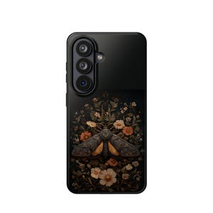 Unique Phone Case Gift Moth Botanical Design Nature Lover Present Vintage Floral Pattern Magnetic Protection MagSafe Compatible Impact Resistant Shell Dark Moody Aesthetic Dual Layer Construction Cottagecore Style Gothic Romance Protective