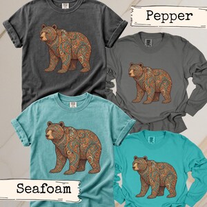 花柄クマシャツ ペイズリー柄クマTシャツ ボヘミアンネイチャーシャツ 野生動物グラフィックTシャツ アウトドア レディース アドベンチャーウェア ハイキングアパレル キャンプギフト 画像 13