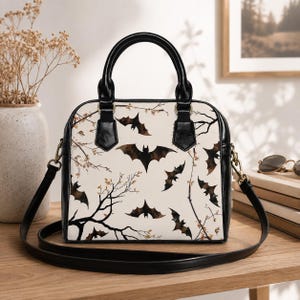 Halloween Accessory Bat Bag Witchy Style Gothic Handbag Dark Aesthetic Crossbody Purse Alternative Fashion Everyday Carry Spooky Tree Pattern Shoulder Bag Adjustable Strap Convertible Design Organized Pockets Practical Bag Moody