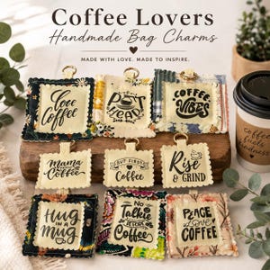 Porte-clés café fait main, accessoire de sac, cadeau d'anniversaire, Java, attache pour sac à main, clip pour sac à dos, inspirant et personnalisé