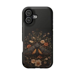 Moth Phone Case Magnetic Protection Impact Resistant Dark Floral Botanical Design Vintage Aesthetic Magsafe Compatible Protective Shell image 7