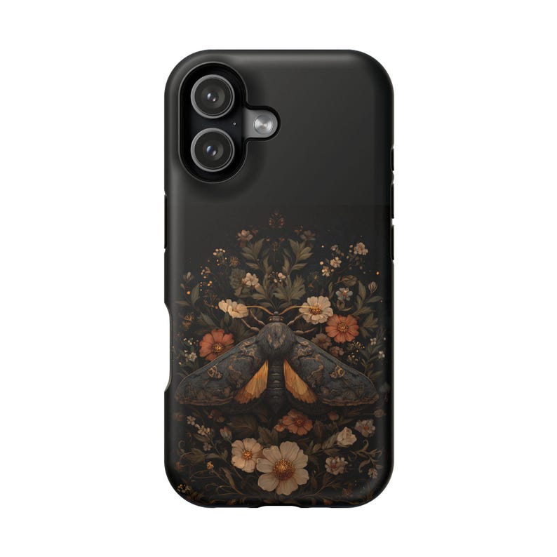Moth Phone Case Magnetic Protection Impact Resistant Dark Floral Botanical Design Vintage Aesthetic Magsafe Compatible Protective Shell image 7