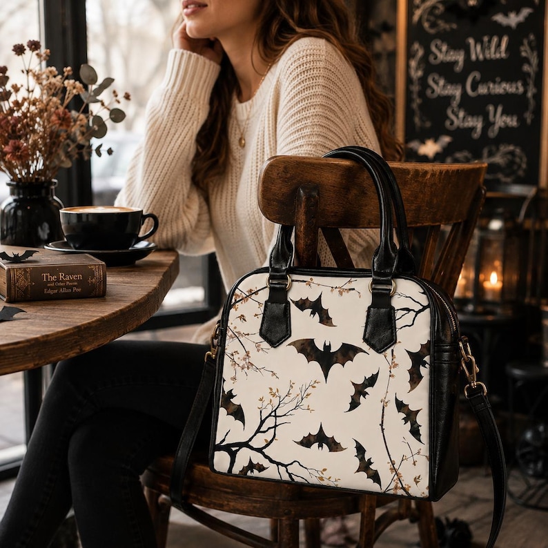 Bat Bag Shoulder Handbag Halloween Bag Gothic Handbag Spooky Purse Crossbody Women Alternative Fashion Dark Academia Aesthetic Gift Witchy image 8