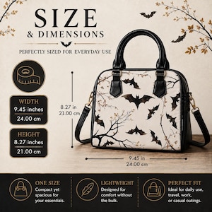 Gothic Purse Bat Print Shoulder Bag Crossbody Handbag Alternative Fashion Canvas Bag Dark Aesthetic Design Witchy Accessory Everyday Carry Halloween Gift Adjustable Strap Convertible Bag Spooky Tree Pattern Organized Pockets Practical Purse