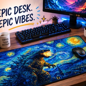 Godzilla Desk Mat Starry Night Monster Gaming Pad Extended Mouse Area Artistic Computer Setup Office Gift Workspace Surface Kaiju Office