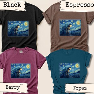 Mythical Beast Starry Night Monster Shirt Kaiju Design Artistic Graphic Tee Comfort Colors Vintage Style Movie Creature Art Parody Top Topaz