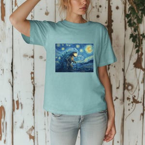 Mythical Beast Starry Night Monster Shirt Kaiju Design Artistic Graphic Tee Comfort Colors Vintage Style Movie Creature Art Parody Top image 7