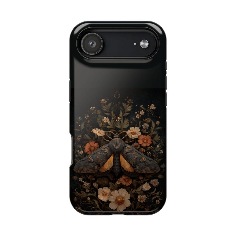 Moth Phone Case Magnetic Protection Impact Resistant Dark Floral Botanical Design Vintage Aesthetic Magsafe Compatible Protective Shell image 6