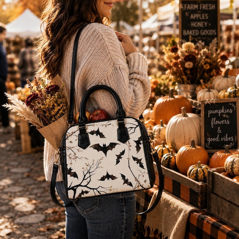 Bat Bag Shoulder Handbag Halloween Bag Gothic Handbag Spooky Purse Crossbody Women Alternative Fashion Dark Academia Aesthetic Gift Witchy image 6