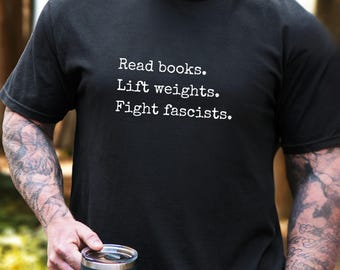 Buch Gym Shirt Lustiges Design Statement T-Shirt lesen Workout intellektuelle Kleidung Aktivist Nachricht Politische Bekleidung Fitness-Enthusiast