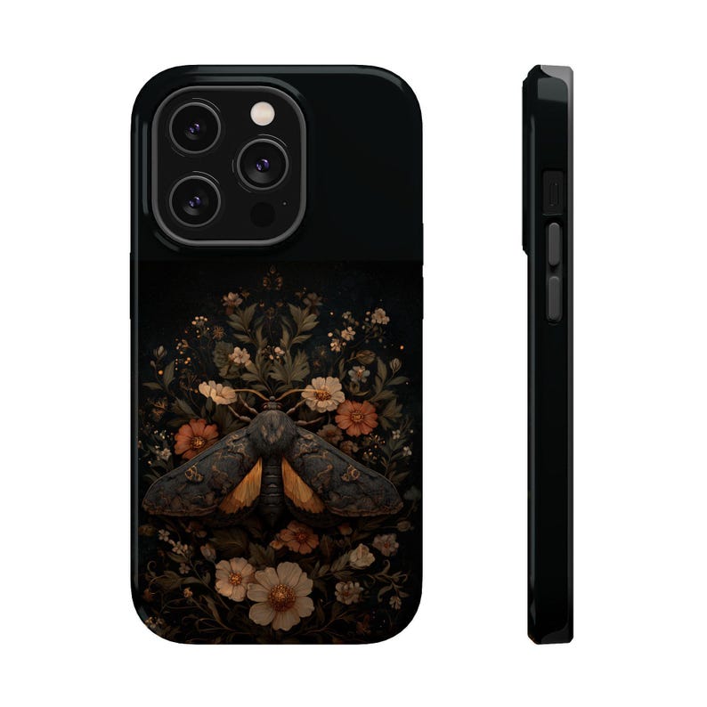 Moth Phone Case Magnetic Protection Impact Resistant Dark Floral Botanical Design Vintage Aesthetic Magsafe Compatible Protective Shell image 10