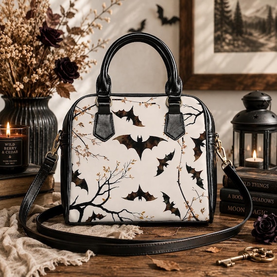 Bat Bag Shoulder Handbag Halloween Bag Gothic Handbag Spooky Purse Crossbody Women Alternative Fashion Dark Academia Aesthetic Gift Witchy
