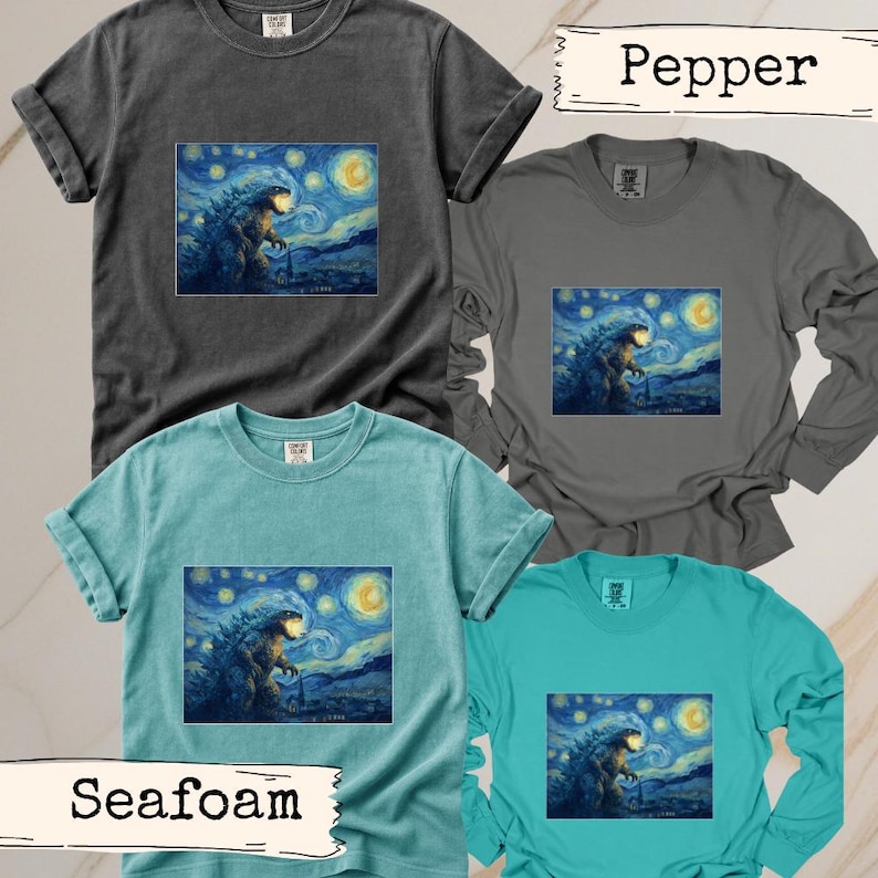 Mythical Beast Starry Night Monster Shirt Kaiju Design Artistic Graphic Tee Comfort Colors Vintage Style Movie Creature Art Parody Top image 11