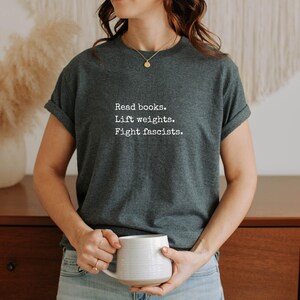 Book Gym Shirt Funny Design Statement Tee Reading Workout Intellectual Clothing Activist Message Political Apparel Fitness Enthusiast Dark Heather Grey