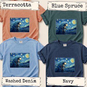 Mythical Beast Starry Night Monster Shirt Kaiju Design Artistic Graphic Tee Comfort Colors Vintage Style Movie Creature Art Parody Top image 12