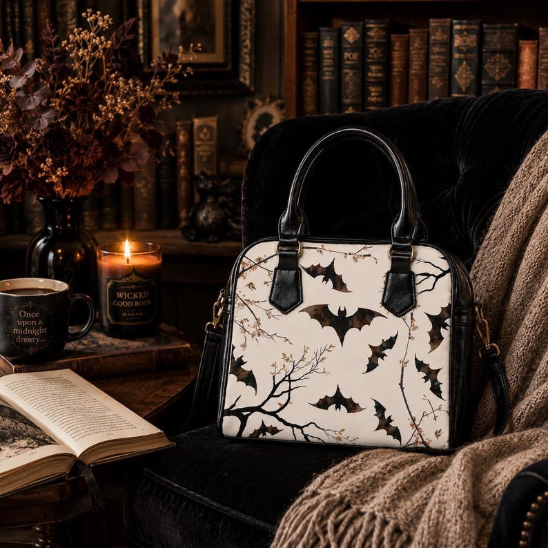 Bat Bag Shoulder Handbag Halloween Bag Gothic Handbag Spooky Purse Crossbody Women Alternative Fashion Dark Academia Aesthetic Gift Witchy image 7