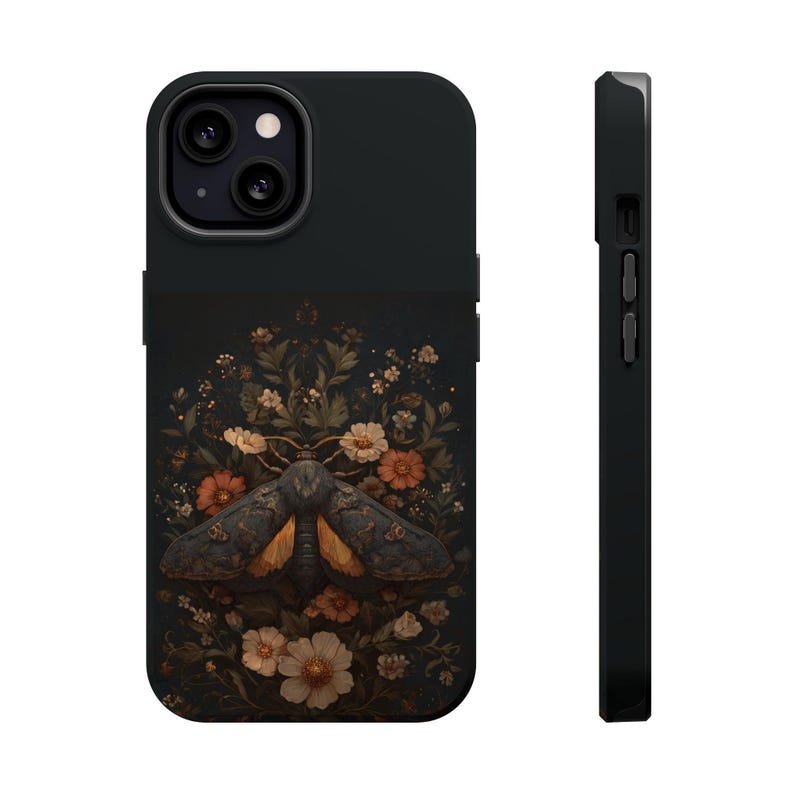 Moth Phone Case Magnetic Protection Impact Resistant Dark Floral Botanical Design Vintage Aesthetic Magsafe Compatible Protective Shell image 11