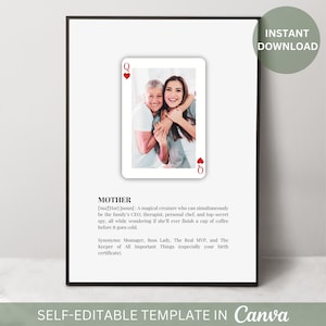 Cartão de presente com foto editável para o dia das mães, definição engraçada para a mãe, cartão com foto de lembrança pessoal para o dia das mães, presente personalizado para o modelo da mãe