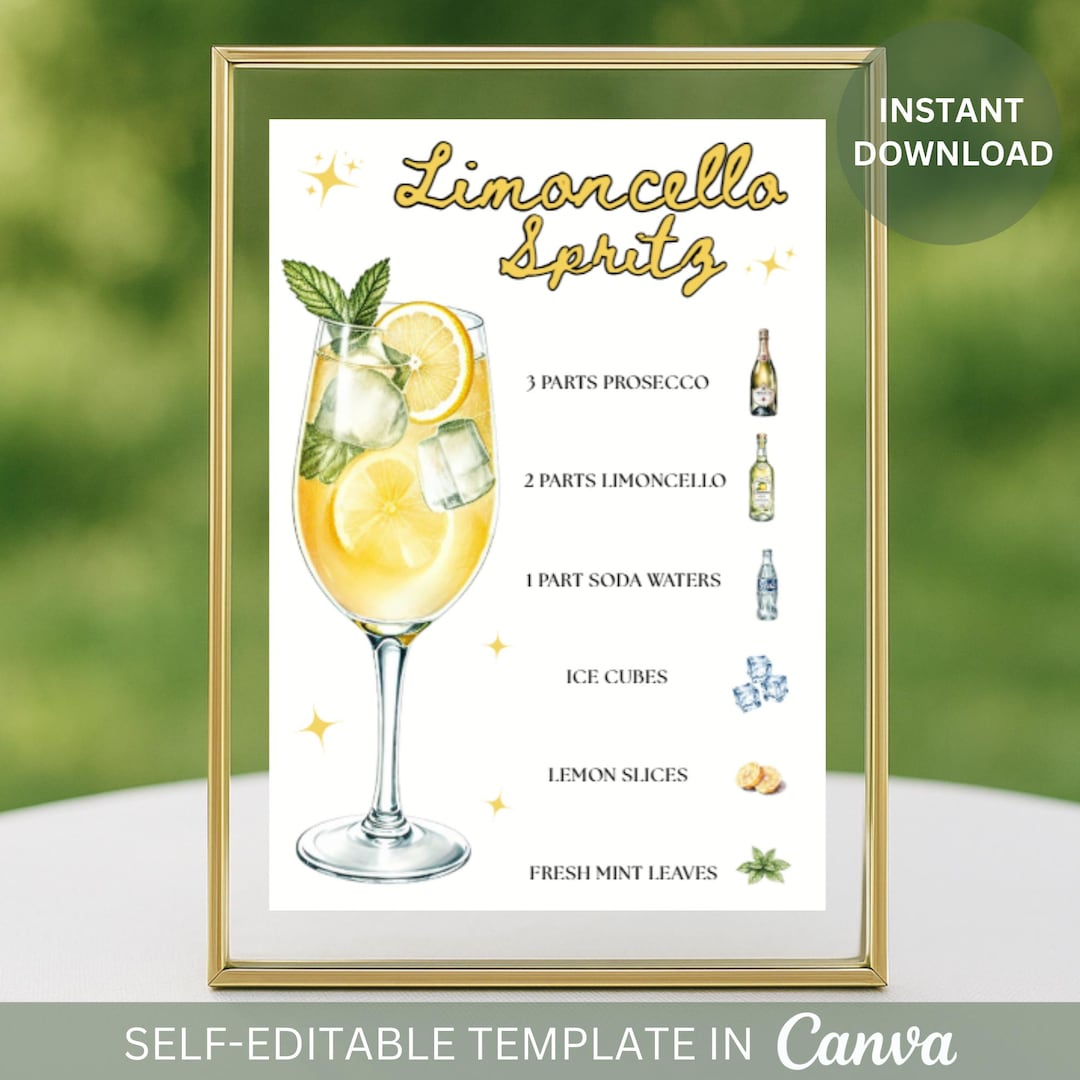 Limoncello Sign Editable Limoncello Spritz Bar Sign: Signature Cocktail Splitz Recipe ...