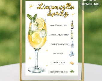 Editable Limoncello Spritz Bar Sign: Signature Cocktail Splitz Recipe Card (Digital Download)