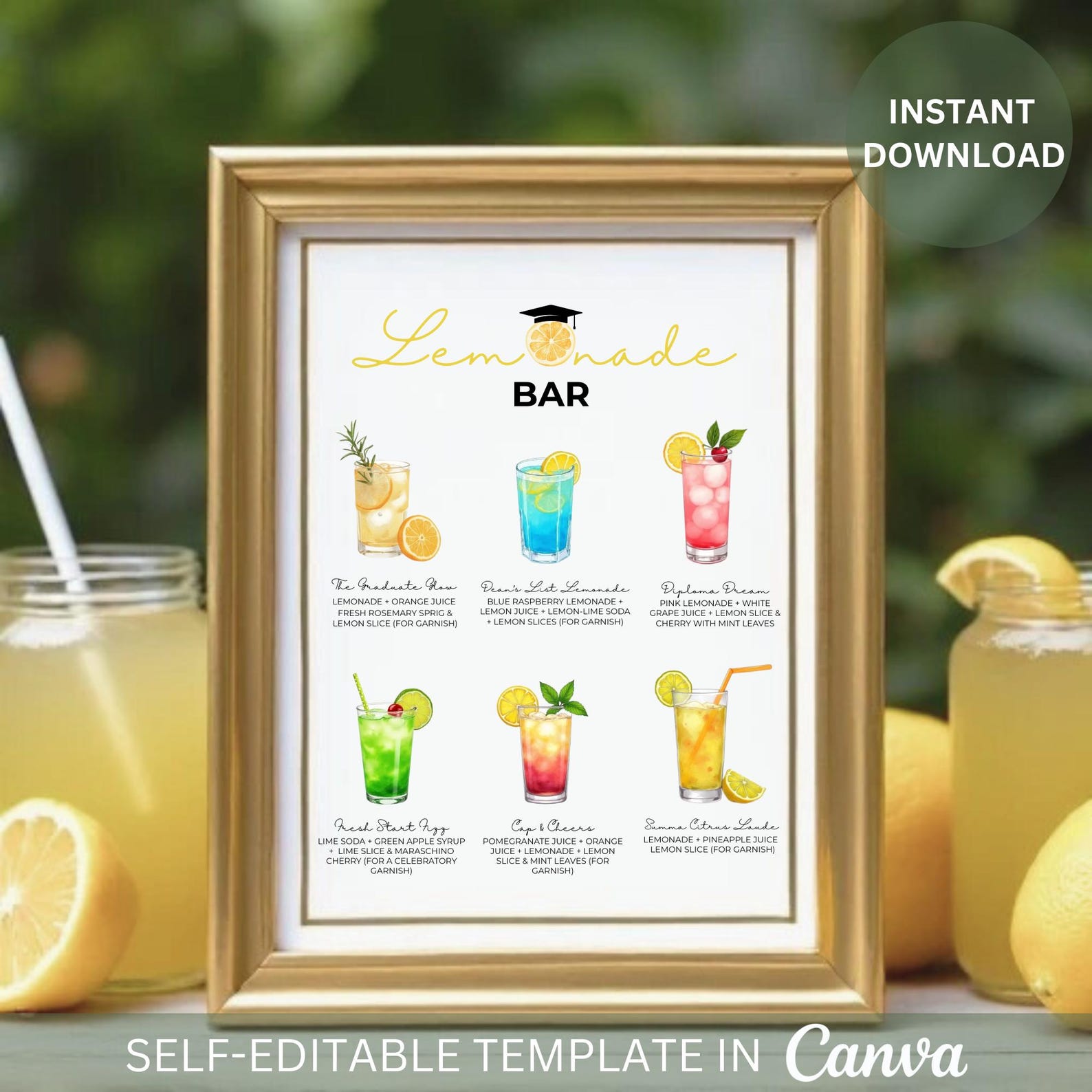 Editable Lemonade Bar Sign BUNDLE : Graduation Party Decor (canva ...